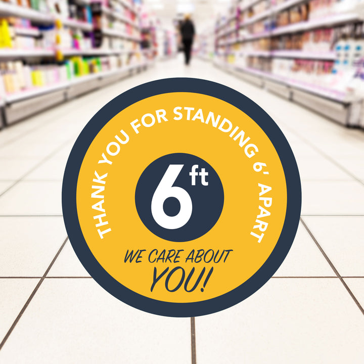 Retail Social Distancing Floor Decal We Care About You (Yellow)